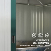 Szopa Ogrodowa Outsunny, Odporna na Warunki Atmosferyczne, 2 Okna, 2 Drzwi, 238 x 132 x 198,5 cm, Zielona(m-8)