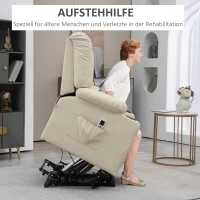 HOMCOM Massagesstoel Opstaande Hulp Seniorenstoel, incl. Afstandsbediening, 4 massage modi, 90 cm x 98 cm x 102 cm, Creme(m-4)