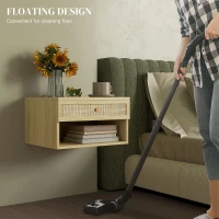 HOMCOM Set de 2 Noptiere Plutitoare, Noptiere cu Sertar din Ratan și Raft Deschis pentru Dormitor, 40x34x23 cm, Lemn Natural(m-5)