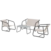 Outsunny 4-delige Tuinmeubelset Tuinzitgroep Loungemeubels, 1 Bank, 2 Stoelen, 1 Tafel, 110 x 70 x 70 cm, Crème + Zwart(m-1)