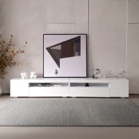 Mueble TV Moderno Blanco Panel Luminoso Iluminación Led Variable Sala de Estar y Comedor 240 cm Blanco(m-2)