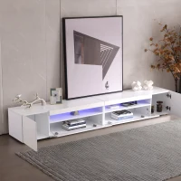 Mueble TV Moderno Blanco Panel Luminoso Iluminación Led Variable Sala de Estar y Comedor 240 cm Blanco(m-8)
