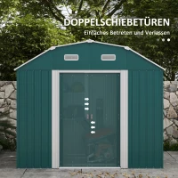 Szopa Ogrodowa Outsunny, Odporna na Warunki Atmosferyczne, 2 Okna, 2 Drzwi, 238 x 132 x 198,5 cm, Zielona(m-5)