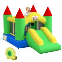 HOMCOM Springkasteel met Glijbaan en Veiligheidsnet, tot 100 kg, 3-10 jaar, 300x180x160cm(m-11)