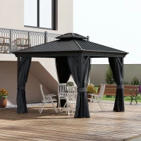 Outsunny 3 x 3.7m Outdoor Hardtop Gazebo Canopy Aluminium Frame with 2-Tier Roof & Mesh Netting Sidewalls for Patio, Grey(m-2)