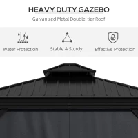 Outsunny 3 x 3.7m Outdoor Hardtop Gazebo Canopy Aluminium Frame with 2-Tier Roof & Mesh Netting Sidewalls for Patio, Grey(m-4)