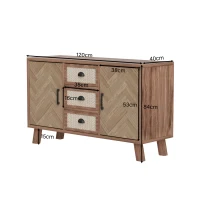 Credenza con Motivo a Spina di Pesce, Tre Cassetti e Due Ante, Gambe in Legno Massello, color Legno Naturale(m-3)
