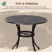 Outsunny 5 Pieces Outdoor Dining Table Set, Cast Aluminium Patio Conversation Furniture Set with 4 Armchairs, a Round Dining Table with Parasol Hole, Brown(m-5)