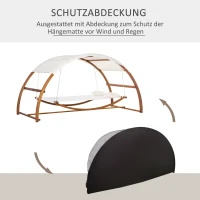 Outsunny Hängematte mit Holz Gestell und Sonnendach Hammock mit 2 Kopfkissen Stabhängematte Outdoor Indoor Cremeweiß+Natur 322 x 160 x 173 cm(m-7)