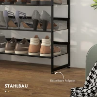 HOMCOM kleines Schuhregal Schuhablage Schuhständer hoch schmal, 5 Regale, 72 cm x 30 cm x 102 cm, Schwarz(m-6)