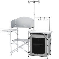 Outsunny Campingkeuken inklapbaar, buitenshuis keuken met UV-bescherming, windscherm, zilver
