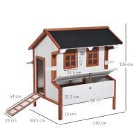 PawHut Pollaio per Galline Ovaiole da Esterno, Gabbie per Galline Grande da Giardino con Cassetta Nido Vassoio in Legno 120x96x123cm(m-3)