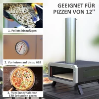 Outsunny 2-In-1 Pizzaoven Outdoor met Pizzasteen Houtoven Pizzaschep Pizzashovel Grilloven voor BBQ Staal Zwart(m-4)