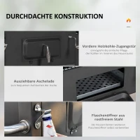 Outsunny Grill węglowy Smoker BBQ-Smoker, 1 półka, 1 uchwyt na ręcznik, 2 ruszty grillowe, 113 cm x 65 cm x 108 cm, Czarny(m-6)