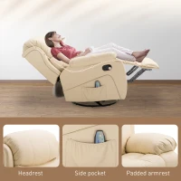 HOMCOM Fotoliu de Ralaxare cu 8 puncte de masaj și Încălzire, Fotoliu Reclinabil cu Suport pentru Picioare, 97x92x104 cm, Bej(m-8)
