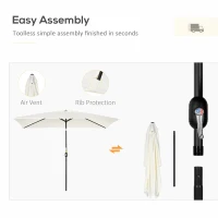Outsunny 3x2m Patio Parasol Garden Umbrellas Canopy with Aluminium Tilt Crank Rectangular Sun Shade Steel, Cream White(m-6)