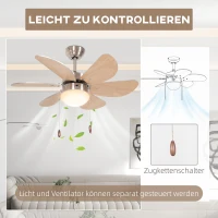 HOMCOM Plafondventilator Plafondventilator met Licht, Trekkoordschakelaar, 3 Snelheden, 76 cm x 76 cm x 41,5 cm, Wit(m-8)