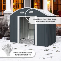 Outsunny Domek narzędziowy do ogrodu, odporny na warunki atmosferyczne, 2 okna, 2 drzwi, 238 x 132 x 198,5 cm, Ciemnoszary(m-7)