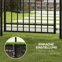 Outsunny Tuinhek, slot en sleutel, decoratieve spijlen, roestvrij staal, 107x204cm, Zwart(m-5)