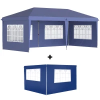 Outsunny Conjunto de Carpa Incluye 1 Carpa Plegable 6x3 m con 4 Laterales Desmontables y 2 Paredes Laterales 3x2 m Azul(m-1)