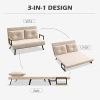 HOMCOM Schlafsofa 2er-Sofa Samtsofa, Schlaffunktion, inkl. 2 Kissen, Samtoptik, Natur + Beige + Schwarz(m-4)