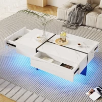 Mesa de Centro Efecto Mármol con Sistema de Iluminación Led Controlado A Través de App Color Blanco(m-9)