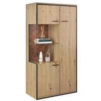 Vitrină modernă cu iluminare LED, rafturi multifuncționale, blat din sticlă, 78x40x150 cm, Culoare naturală(m-10)