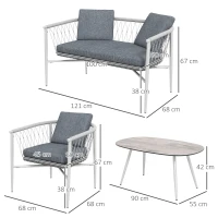 Outsunny Tuinset, 4-delig, Schommelfunctie, Zitkussens, Polyrattan, Metalen frame, Grijs(m-3)