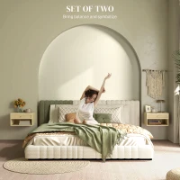 HOMCOM Set of Two Rattan Panel Floating Bedside Tables - Wood-Effect(m-4)