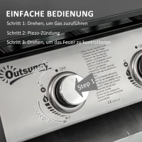 Outsunny Gasbarbecue met Deksel, 3 Branders, Vetopvangbakje, antikleef-plaat, 63x47x25 cm, Zwart/Zilver(m-5)