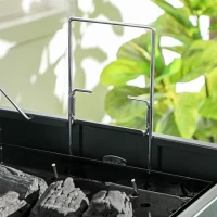 Outsunny Houtskoolgrill met Deksel, Warmhoudrooster, Aslade, Thermometer, Roestvrij, 68,5x50x54cm, Zwart/Rood(m-9)