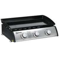 Outsunny Gasbarbecue met Deksel, 3 Branders, Vetopvangbakje, antikleef-plaat, 63x47x25 cm, Zwart/Zilver(m-1)