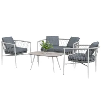 Outsunny Tuinset, 4-delig, Schommelfunctie, Zitkussens, Polyrattan, Metalen frame, Grijs(m-1)