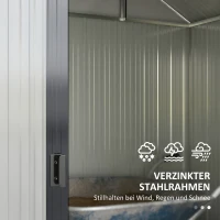 Outsunny Domek narzędziowy do ogrodu, odporny na warunki atmosferyczne, 2 okna, 2 drzwi, 238 x 132 x 198,5 cm, Ciemnoszary(m-8)