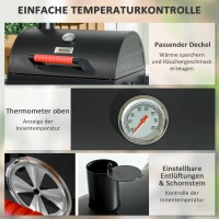 Outsunny Houtskoolgrill met Deksel, Warmhoudrooster, Aslade, Thermometer, Roestvrij, 68,5x50x54cm, Zwart/Rood(m-5)
