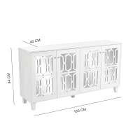 Cómoda Blanca Aparador con Espejo y Tiradores de Cristal 4 Puertas Estante Interior Ajustable Diseño Coordinado Perfecta para Salón y Comedor Blanco(m-3)