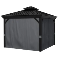 Outsunny 3 x 3.7m Outdoor Hardtop Gazebo Canopy Aluminium Frame with 2-Tier Roof & Mesh Netting Sidewalls for Patio, Grey(m-11)