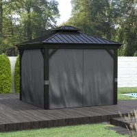 Outsunny 3 x 3.7m Outdoor Hardtop Gazebo Canopy Aluminium Frame with 2-Tier Roof & Mesh Netting Sidewalls for Patio, Grey(m-10)