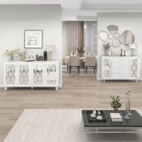 Cómoda Blanca Aparador con Espejo y Tiradores de Cristal 4 Puertas Estante Interior Ajustable Diseño Coordinado Perfecta para Salón y Comedor Blanco(m-8)