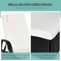 Outsunny Tumbona de Ratán de Jardín Chaise Longue con Respaldo Ajustable en 5 Posiciones Cojines Acolchados Reposacabezas y 2 Ruedas Carga 160 kg 200x73x30-103 cm Negro(m-5)