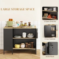 HOMCOM Insulă de Bucătărie cu Blat de Lucru Mare, Dulap de Bucătărie cu Raft, Suport pentru Cuțite și Dulap cu Ușă Glisantă, 114.5x70x90 cm, Negru(m-4)