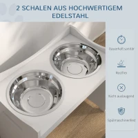 PawHut Voederstation voor Honden, 2 Roestvrijstalen kommen, verstelbaar in hoogte, 54x31,5x47cm, Wit(m-4)