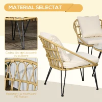 Outsunny Set Grădină din Ratan din 5 Piese, Set de Exterior cu Masă Rotundă și 4 Scaune cu Perne, 82x82x50 cm, Bej(m-5)