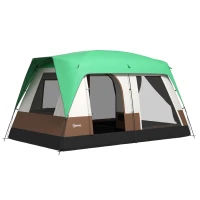 Outsunny Cort Camping Impermeabil cu 4 locuri cu ferestre din plasă, Cort tunel din poliester, 490x305x225 cm, Verde(m-10)
