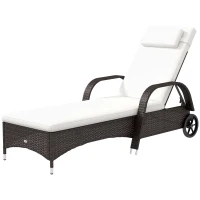 Outsunny Tumbona de Ratán de Jardín Chaise Longue con Respaldo Ajustable en 5 Posiciones Cojines Acolchados Reposacabezas y 2 Ruedas Carga 160 kg 200x73x30-103 cm Negro(m-11)
