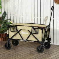 Outsunny Cărucior de Grădină Pliabil cu Mâner Telescopic, Cărucior de Exterior din Oțel, 105x52x70-110 cm, Kaki(m-2)