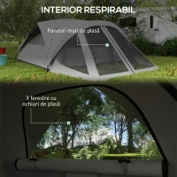Outsunny Cort de Camping pentru 4 Persoane, Impermeabil, cu Zonă de Noapte și Zonă de Zi, din Poliester, 430x300x190 cm, Gri(m-5)
