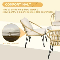 Outsunny Set Grădină din Ratan din 5 Piese, Set de Exterior cu Masă Rotundă și 4 Scaune cu Perne, 82x82x50 cm, Bej(m-4)