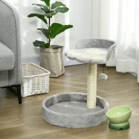 PawHut 44cm Cat Tower, Cat Tree for Indoor Cats, with Sisal Cat Scratching Post, Toy Ball - Light Grey(m-7)