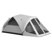 Outsunny Cort de Camping pentru 4 Persoane, Impermeabil, cu Zonă de Noapte și Zonă de Zi, din Poliester, 430x300x190 cm, Gri(m-10)